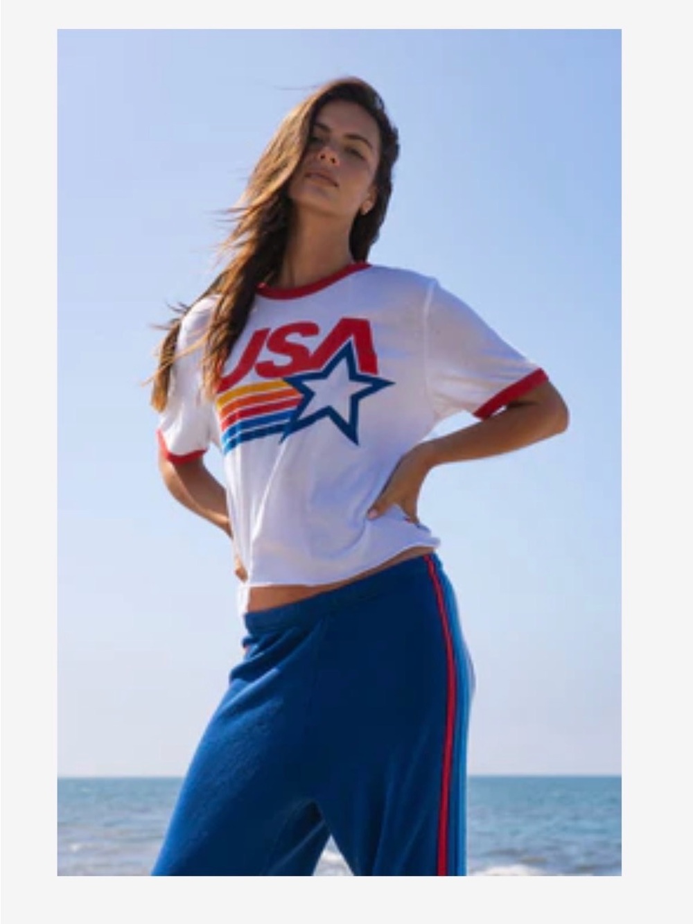Aviator Nation White Tee with Red & Blue USA Star Graphic